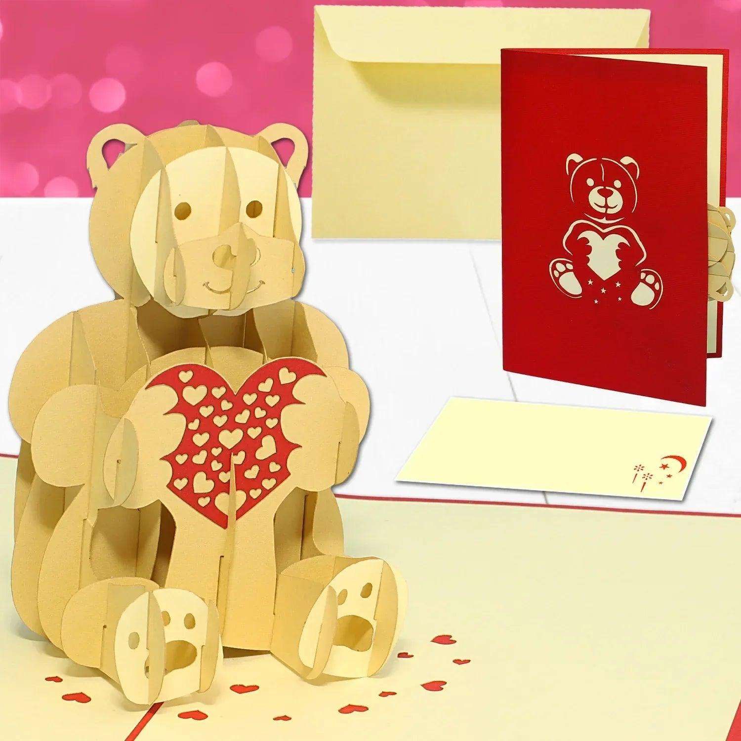 Pop-Up Karte Bär - 3D Valentinskarte Herz, Liebe, N318 LINPopUp N318