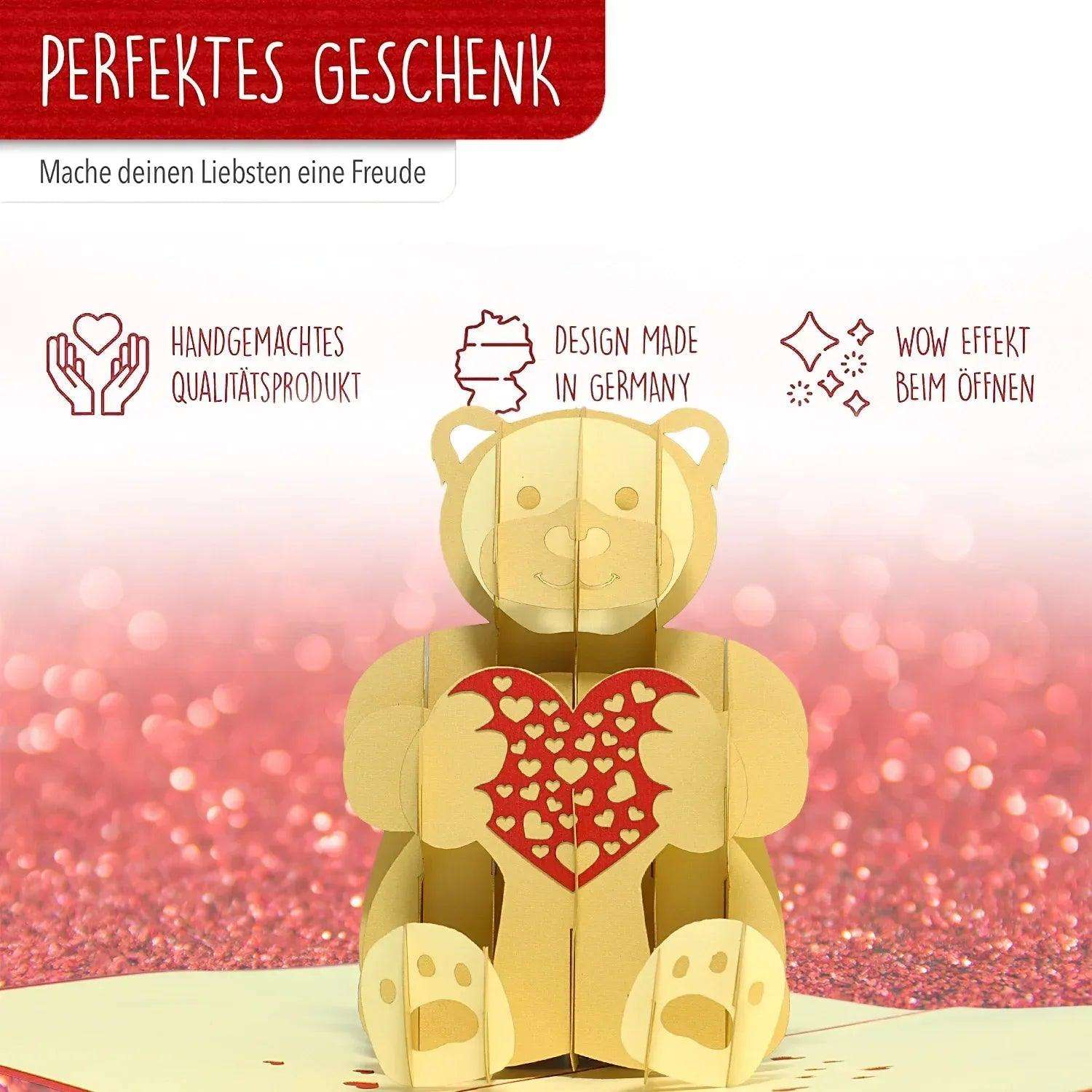 Pop-Up Karte Bär - 3D Valentinskarte Herz, Liebe, N318 - LINPopUp