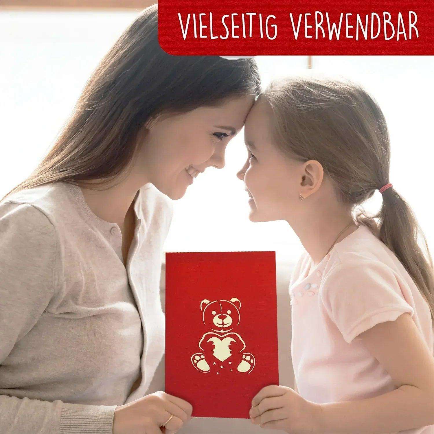 Pop-Up Karte Bär - 3D Valentinskarte Herz, Liebe, N318 - LINPopUp