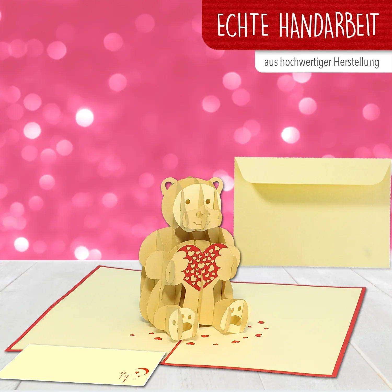 Pop-Up Karte Bär - 3D Valentinskarte Herz, Liebe, N318 - LINPopUp