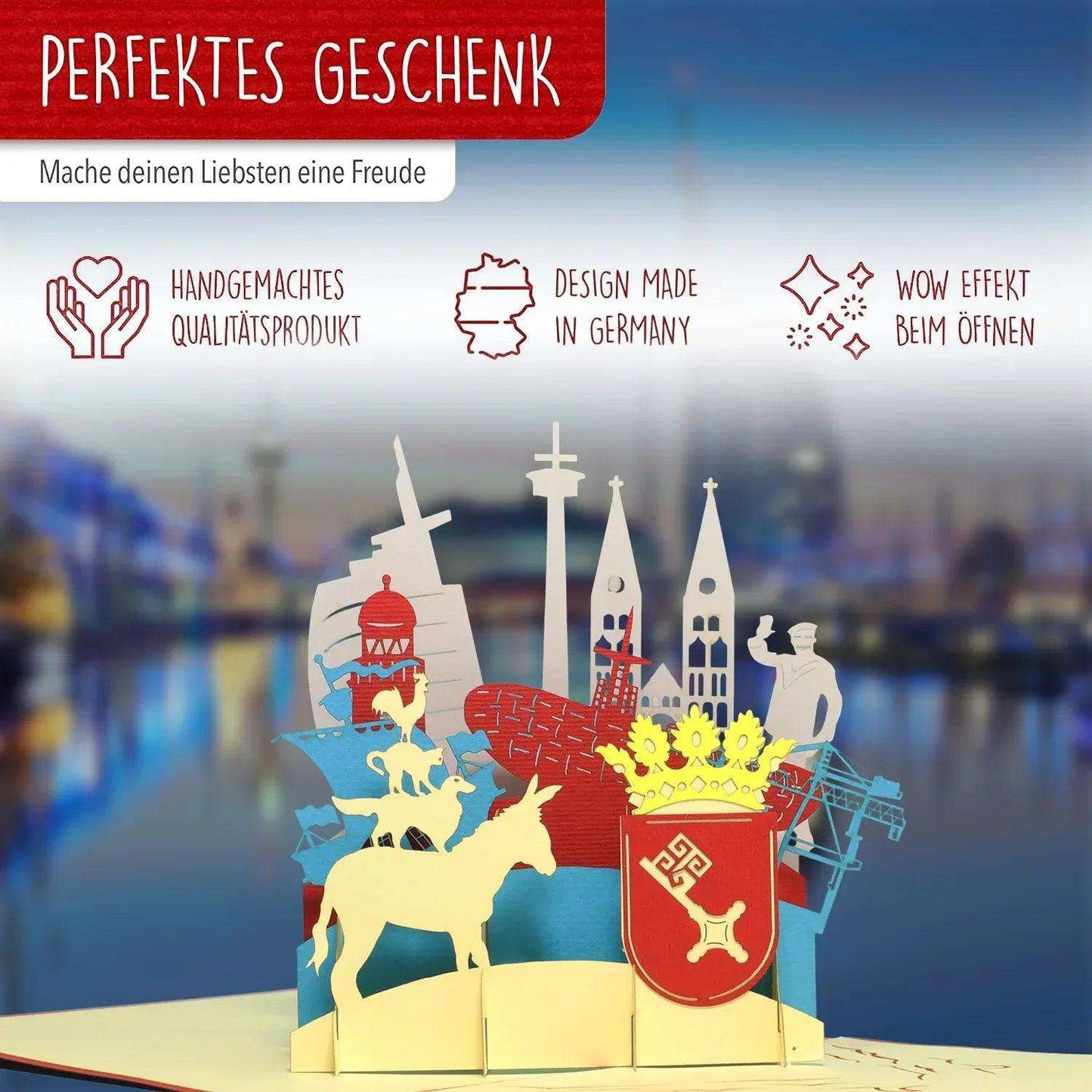 Pop-Up Karte Bremen - 3D Stadtkarte Stadtbesichtigung Gutschein, N222 - LINPopUp