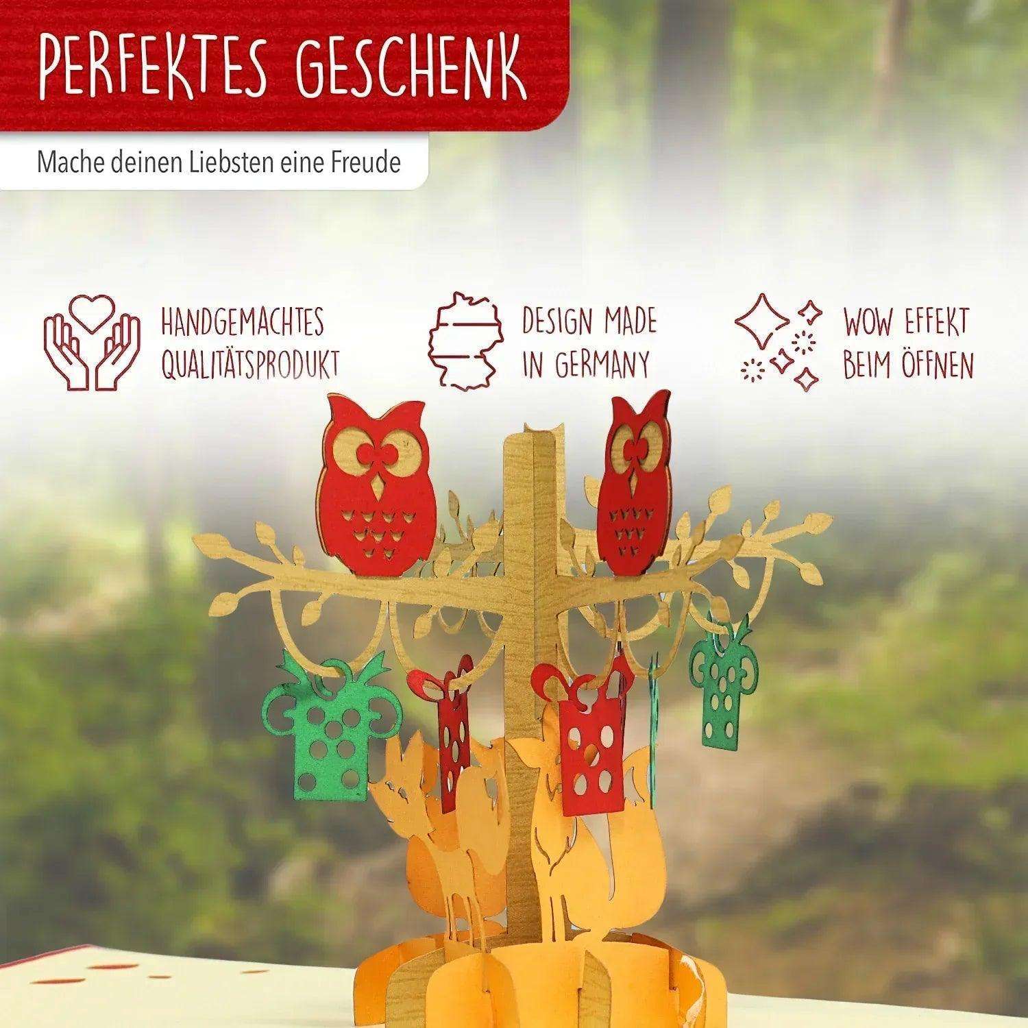 Pop-Up Karte Eulen Füchse - 3D Waldtiere Geburtstagskarte, N298 - LINPopUp