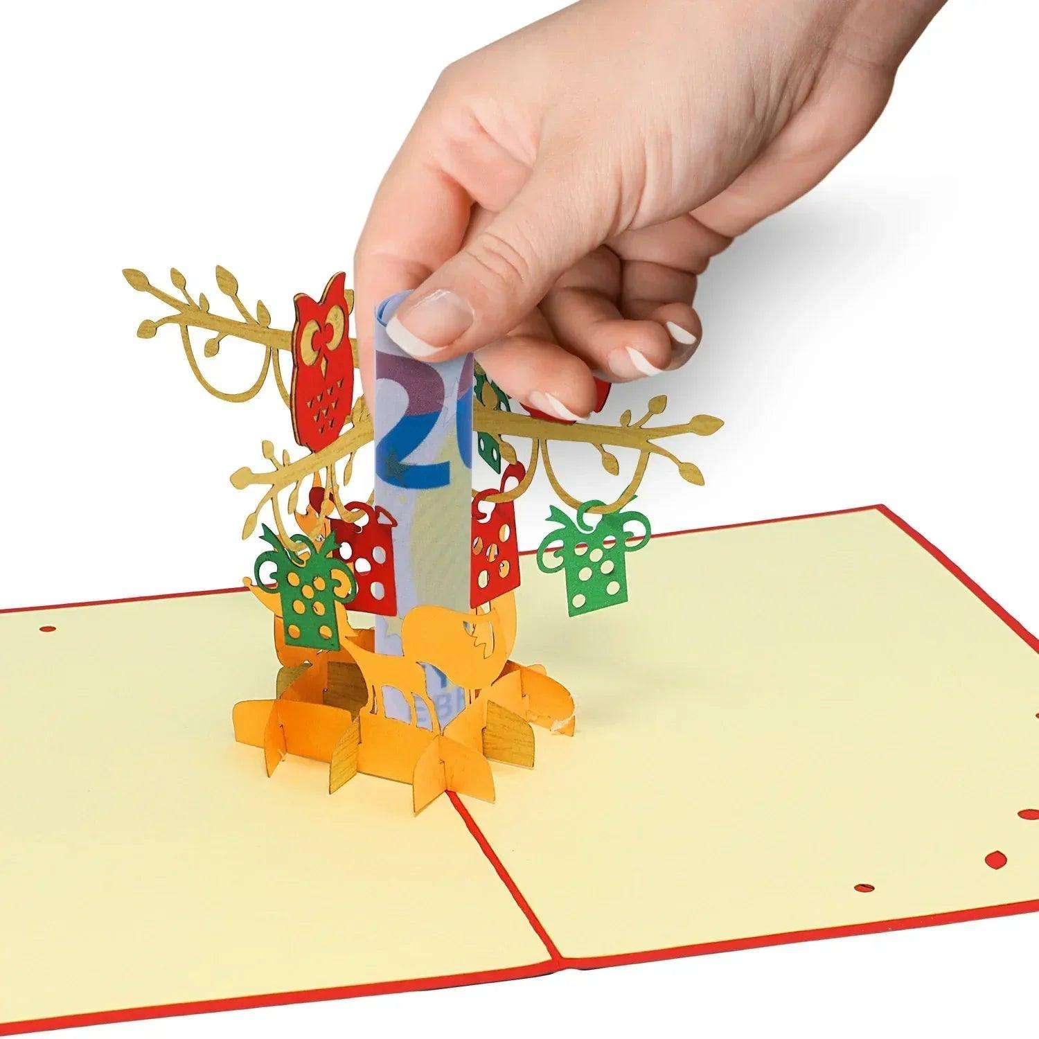 Pop-Up Karte Eulen Füchse - 3D Waldtiere Geburtstagskarte, N298 - LINPopUp