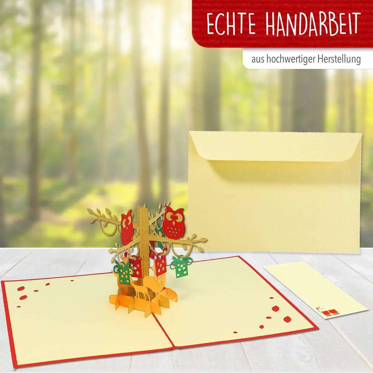 Pop-Up Karte Eulen Füchse - 3D Waldtiere Geburtstagskarte, N298 - LINPopUp