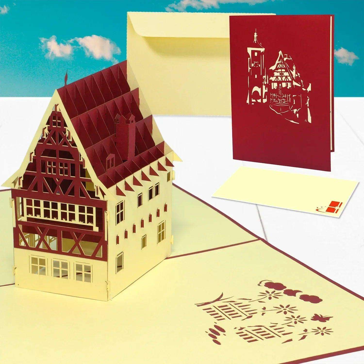 Pop-Up Karte Fachwerkhaus - 3D Glückwunschkarte Geburtstag Gutschein, N194 LINPopUp N194