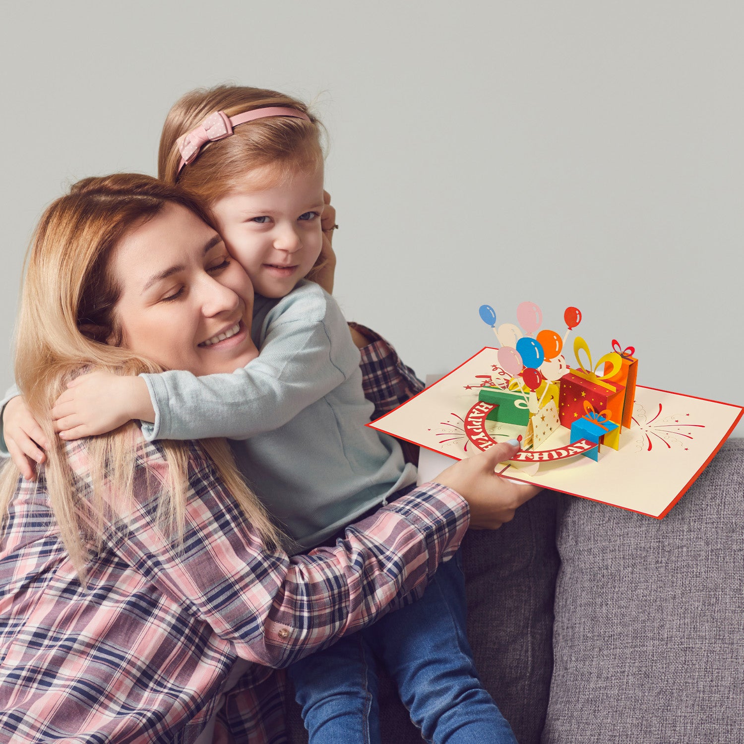 Geburtstagskarte 3D Pop-Up -  Rotierende Luftballons mit Dreh-Effekt, Rot, N188