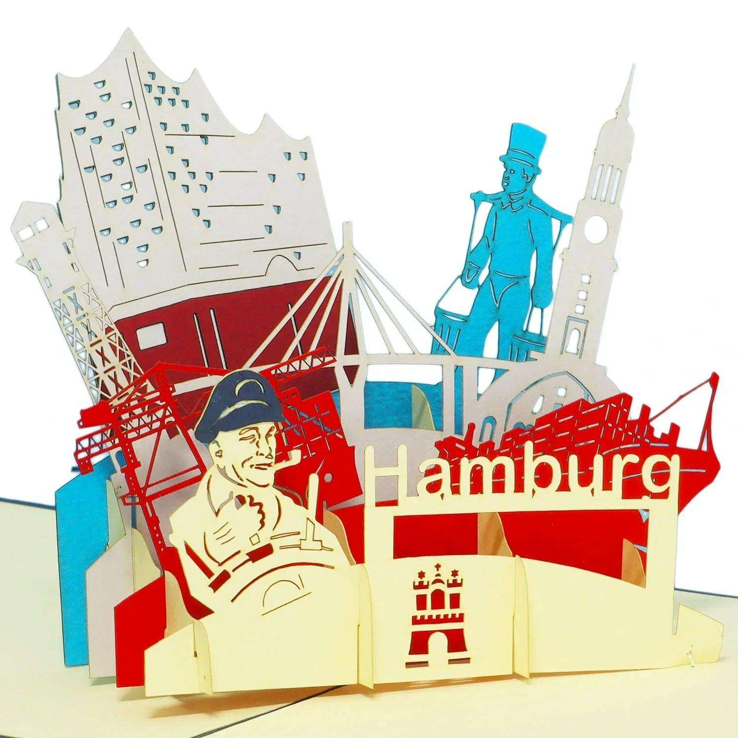 Pop-Up Karte Hamburg - 3D Stadtkarte Stadtbesichtigung Gutschein, N193 - LINPopUp