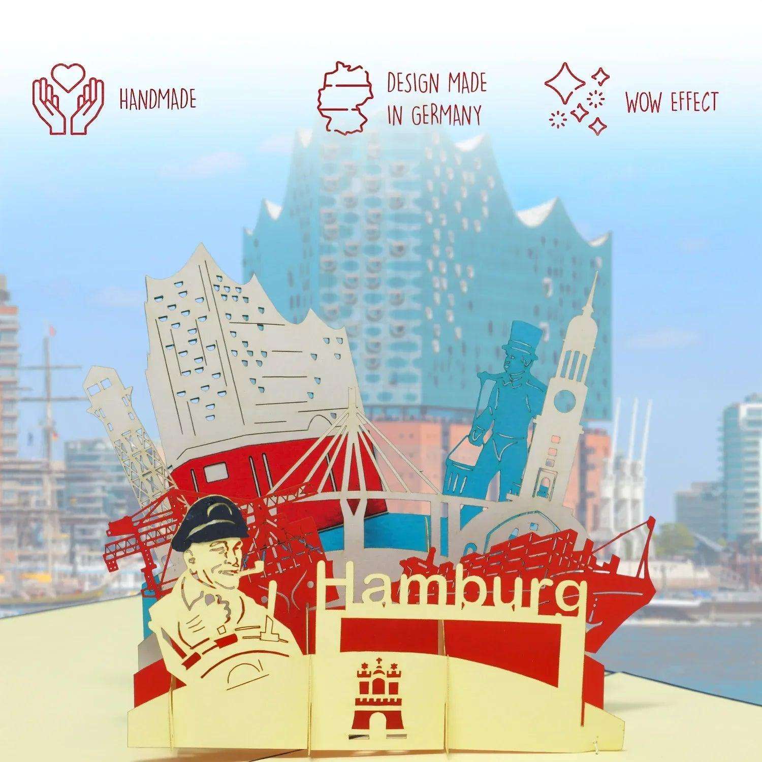 Pop-Up Karte Hamburg - 3D Stadtkarte Stadtbesichtigung Gutschein, N193 - LINPopUp
