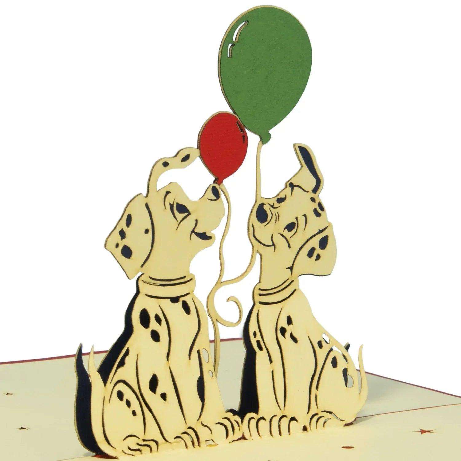 Pop-Up Karte Hunde - 3D Geburtstagskarte Dalmatiner mit Luftballons, N264 - LINPopUp