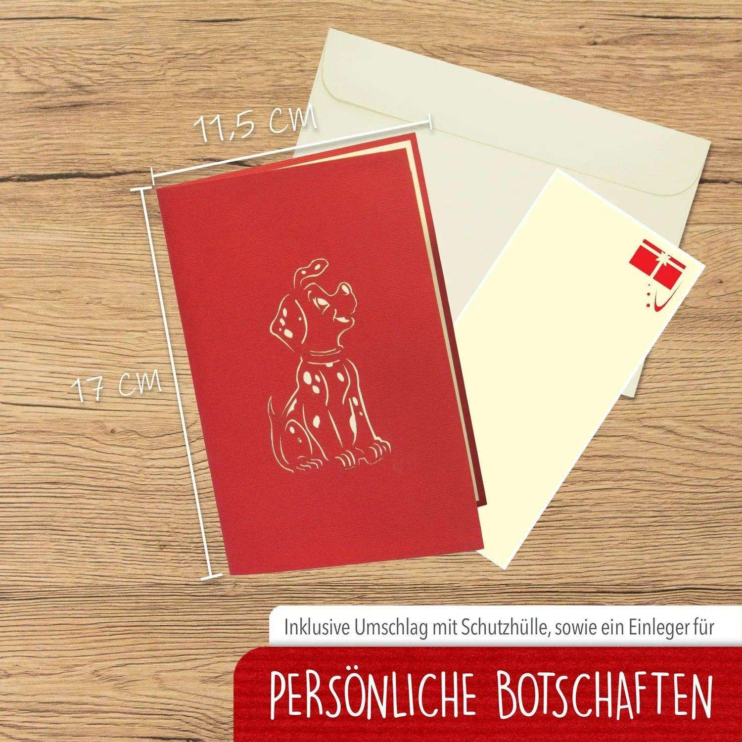 Pop-Up Karte Hunde - 3D Geburtstagskarte Dalmatiner mit Luftballons, N264 - LINPopUp