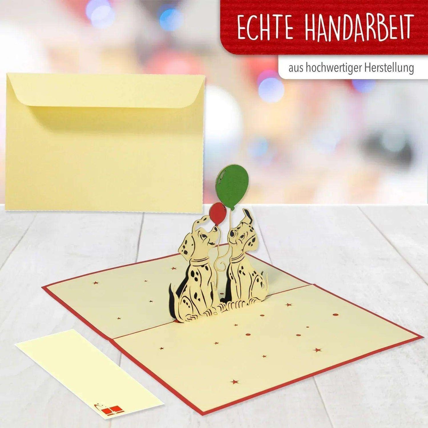 Pop-Up Karte Hunde - 3D Geburtstagskarte Dalmatiner mit Luftballons, N264 - LINPopUp