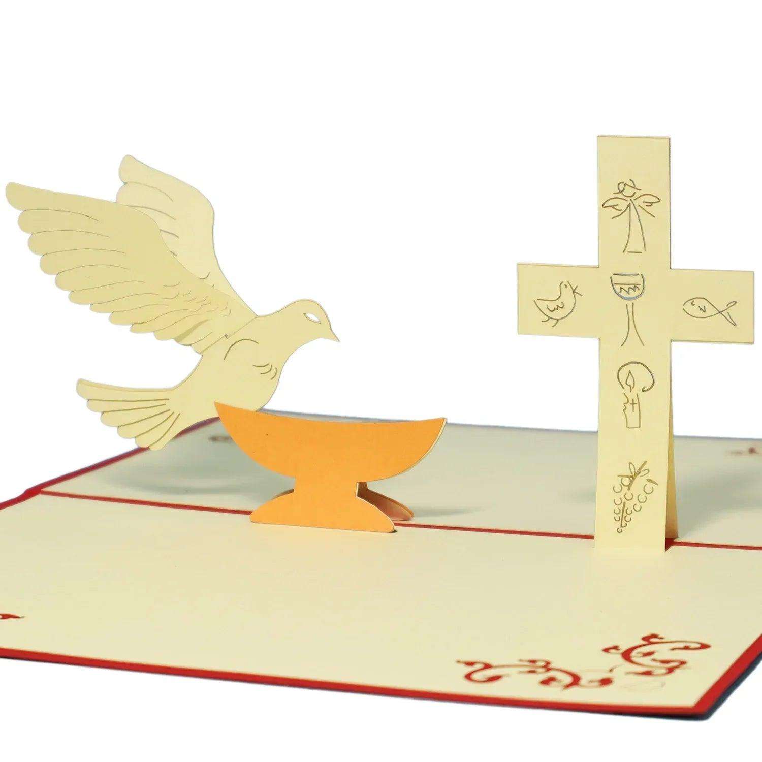 Pop-Up Karte Kreuz & Taube - 3D Grußkarte Konfirmation Kommunion Taufe, N102 LINPopUp N102