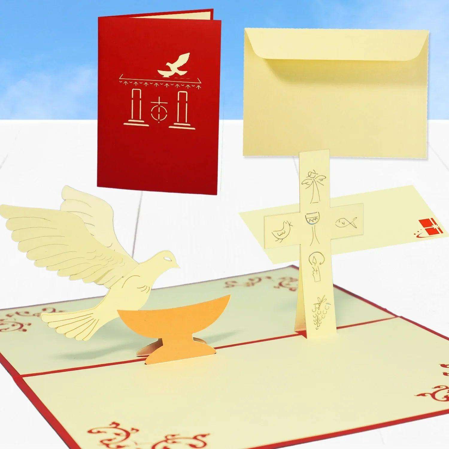 Pop-Up Karte Kreuz & Taube - 3D Grußkarte Konfirmation Kommunion Taufe, N102 LINPopUp N102