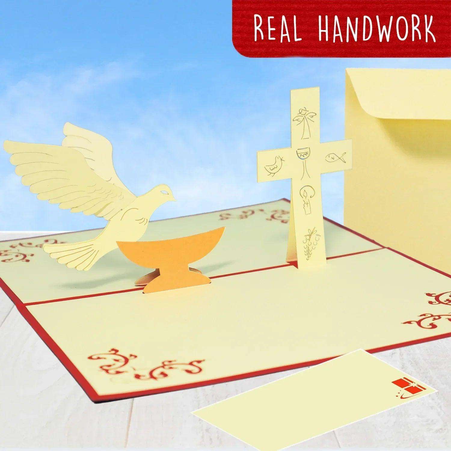 Pop-Up Karte Kreuz & Taube - 3D Grußkarte Konfirmation Kommunion Taufe, N102 LINPopUp N102