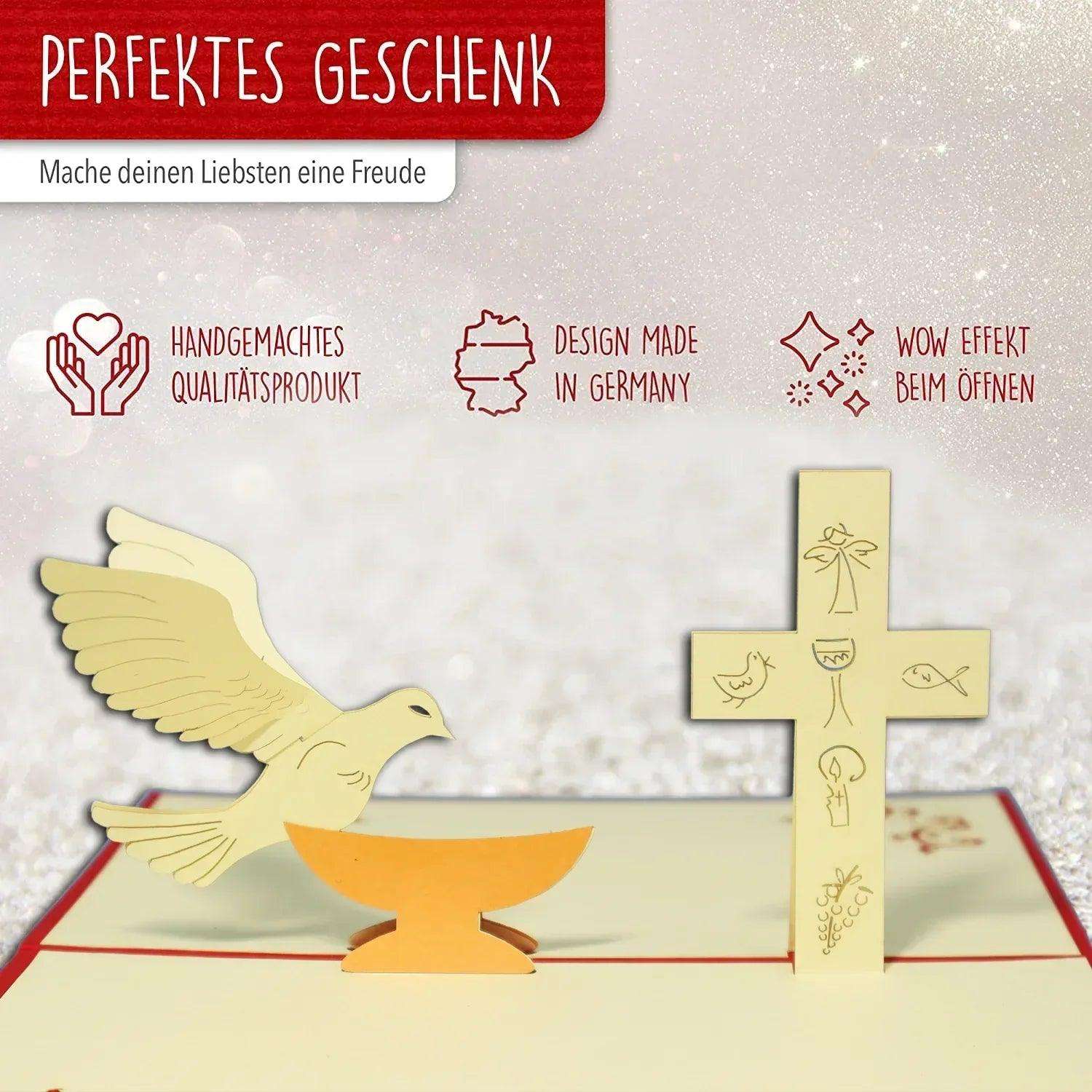 Pop-Up Karte Kreuz & Taube - 3D Grußkarte Konfirmation Kommunion Taufe, N102 LINPopUp N102