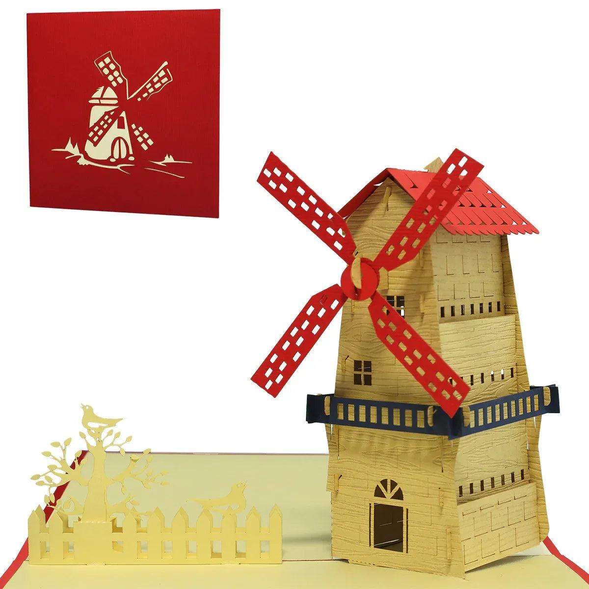 Pop-Up Karte Mühle - 3D Glückwunschkarte Geburtstag Reisegutschein, N185 LINPopUp N185