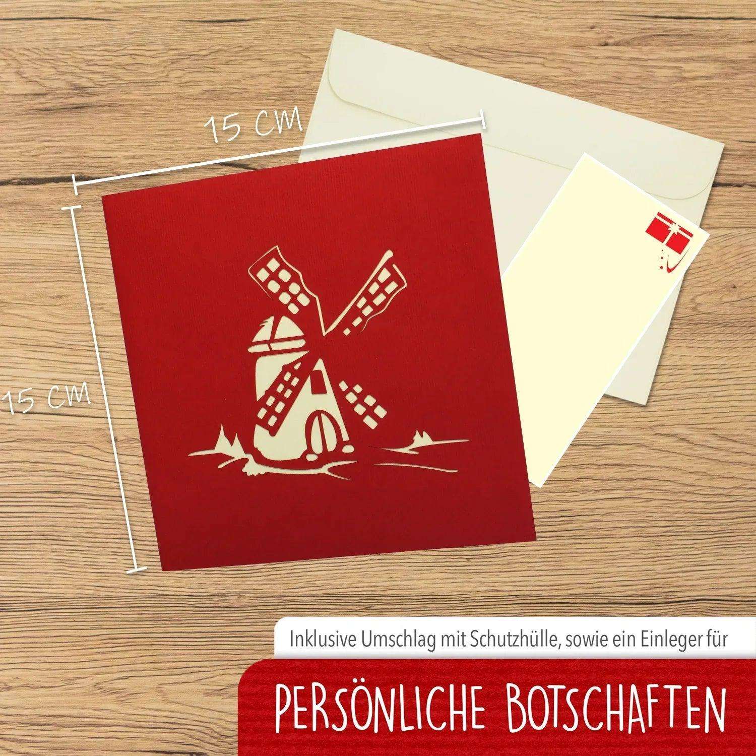 Pop-Up Karte Mühle - 3D Glückwunschkarte Geburtstag Reisegutschein, N185 LINPopUp N185