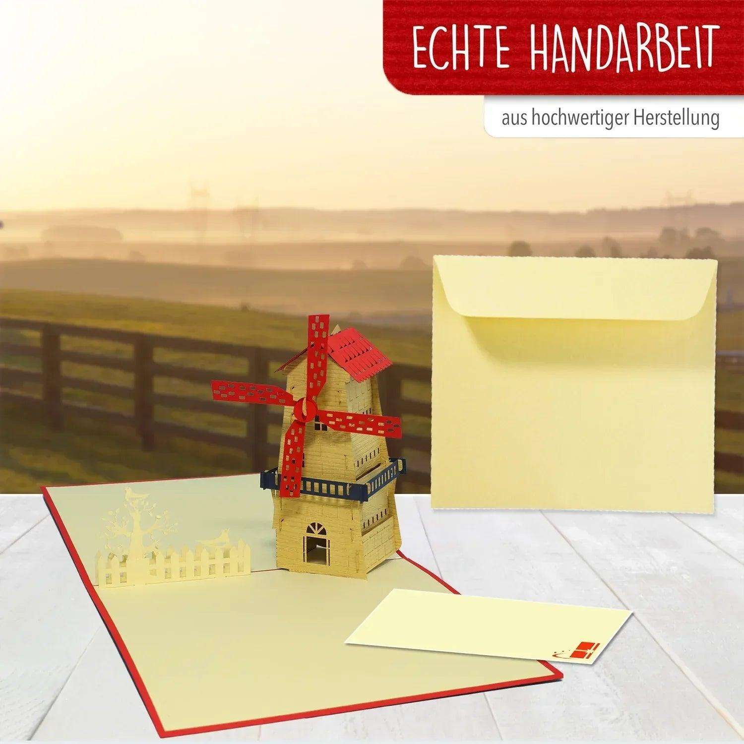 Pop-Up Karte Mühle - 3D Glückwunschkarte Geburtstag Reisegutschein, N185 LINPopUp N185