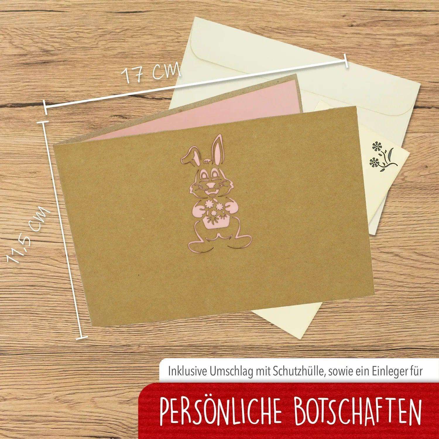 Pop-Up Karte Ostern - 3D Osterhase mit Blumenkorb Osterkarte, N345 - LINPopUp