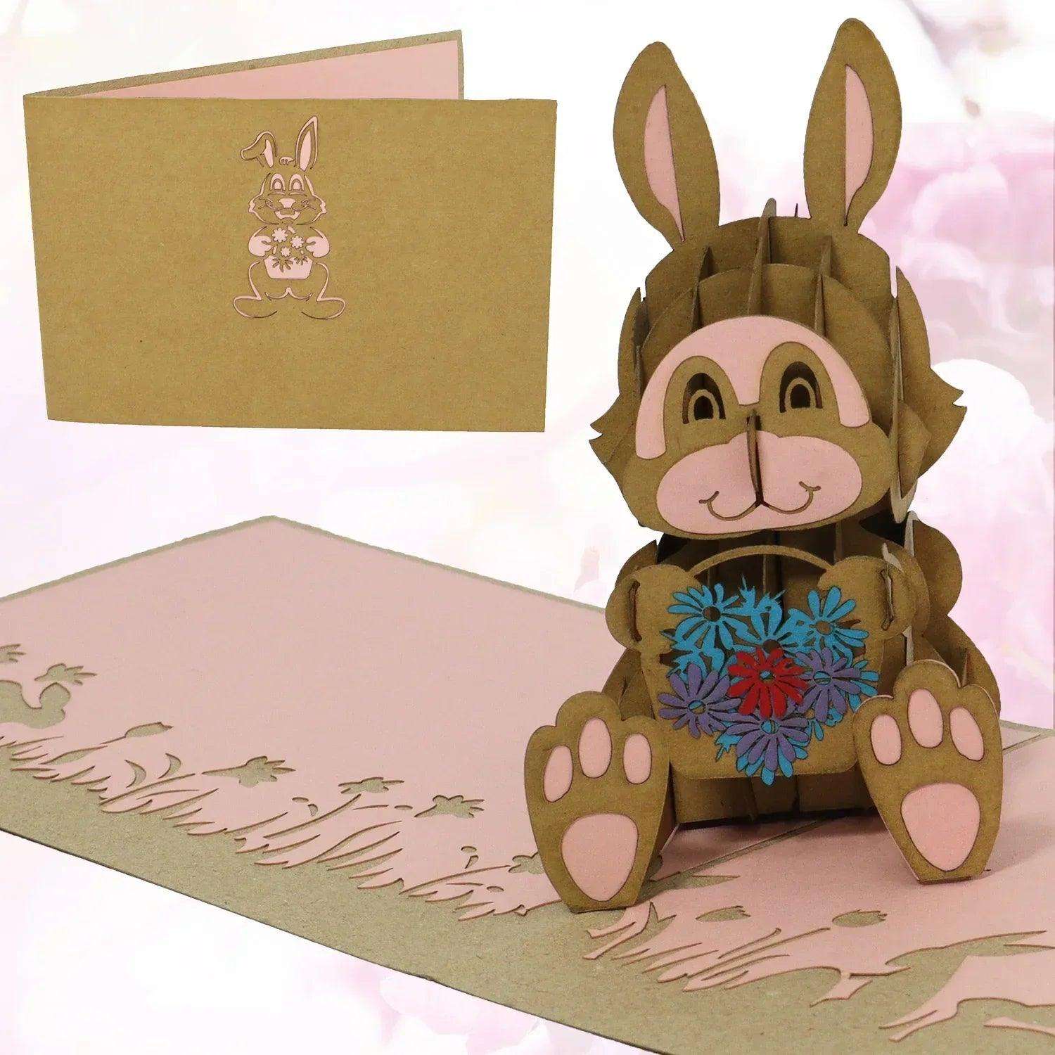 Pop-Up Karte Ostern - 3D Osterhase mit Blumenkorb Osterkarte, N345 LINPopUp N345