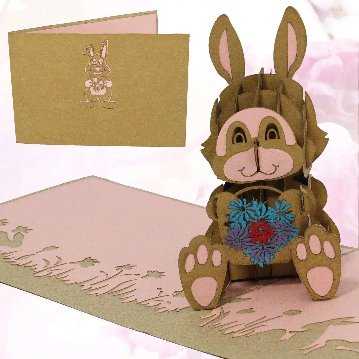 Pop-Up Karte Ostern - 3D Osterhase mit Blumenkorb Osterkarte, N345 - LINPopUp