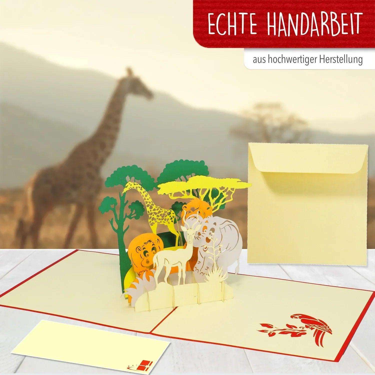 3D Pop-Up Karte Safari - Zootiere Geburtstagskarte Zoo Gutschein, N221 - LINPopUp