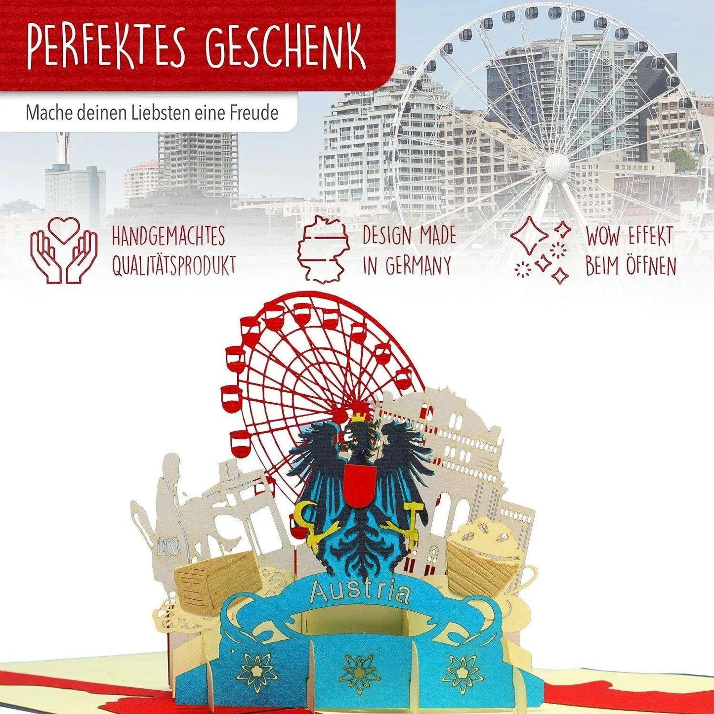 Pop-Up Karte Wien - 3D Stadtkarte Stadtbesichtigung Gutschein, N236 - LINPopUp