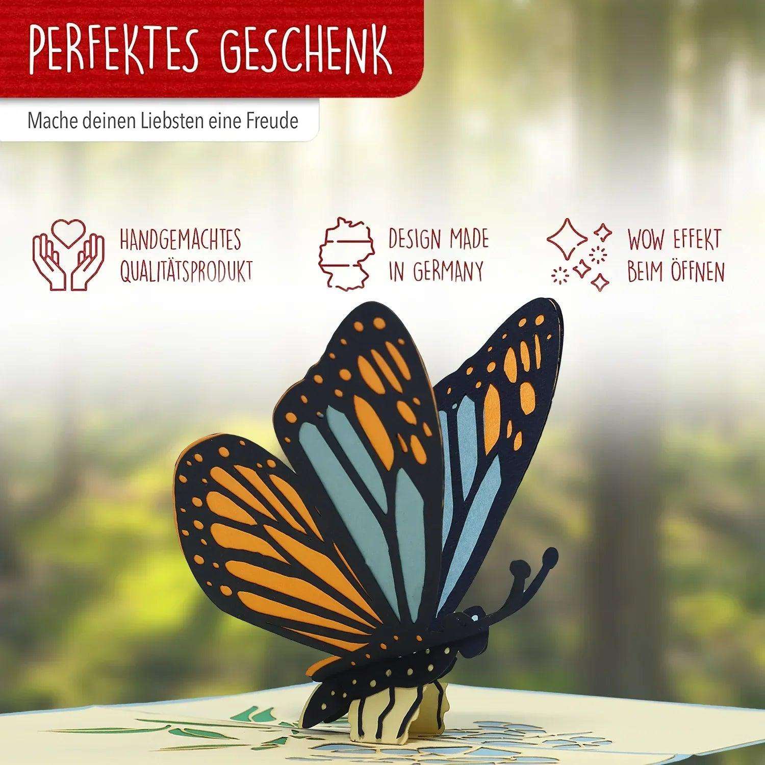 Pop-Up Karte – 3D Grußkarte, Schmetterling blau, N382 - LINPopUp