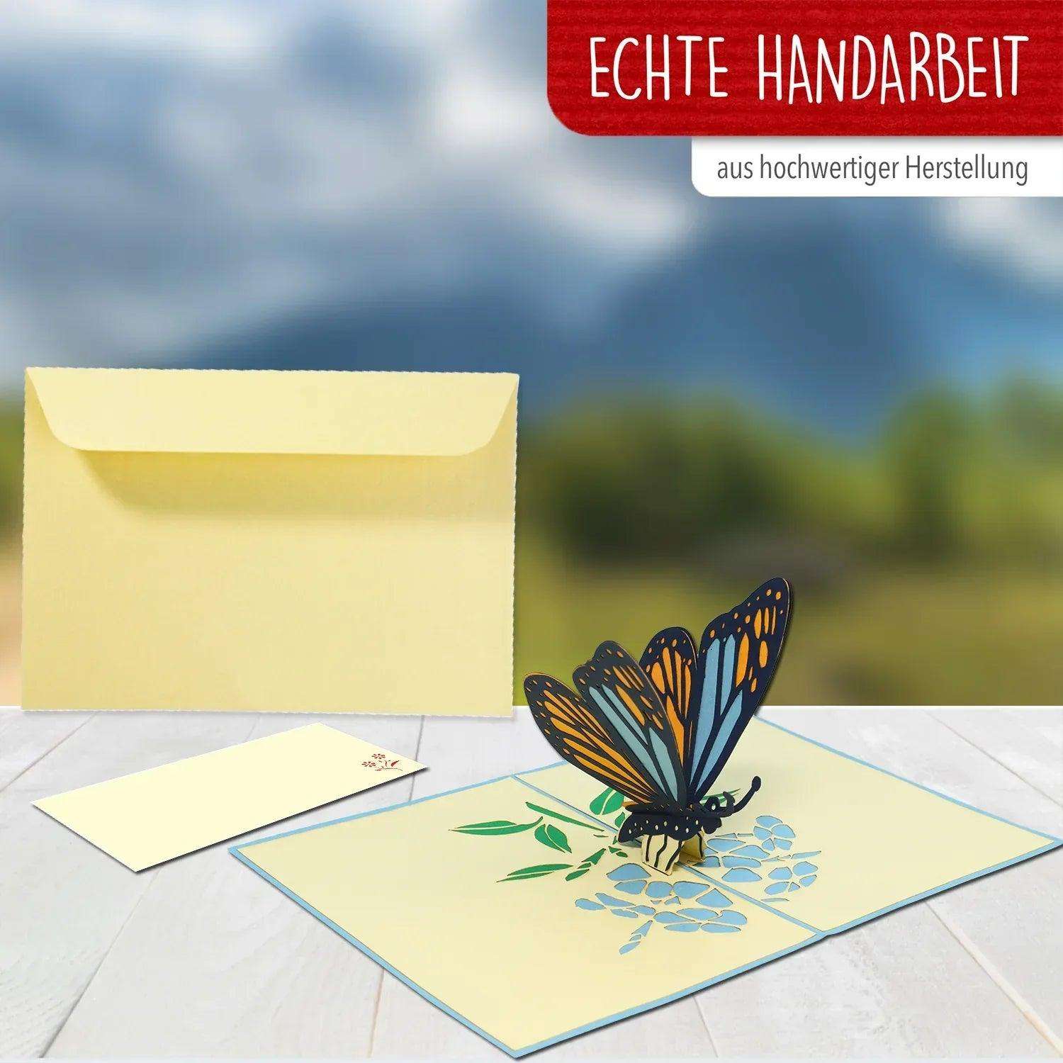 Pop-Up Karte – 3D Grußkarte, Schmetterling blau, N382 - LINPopUp