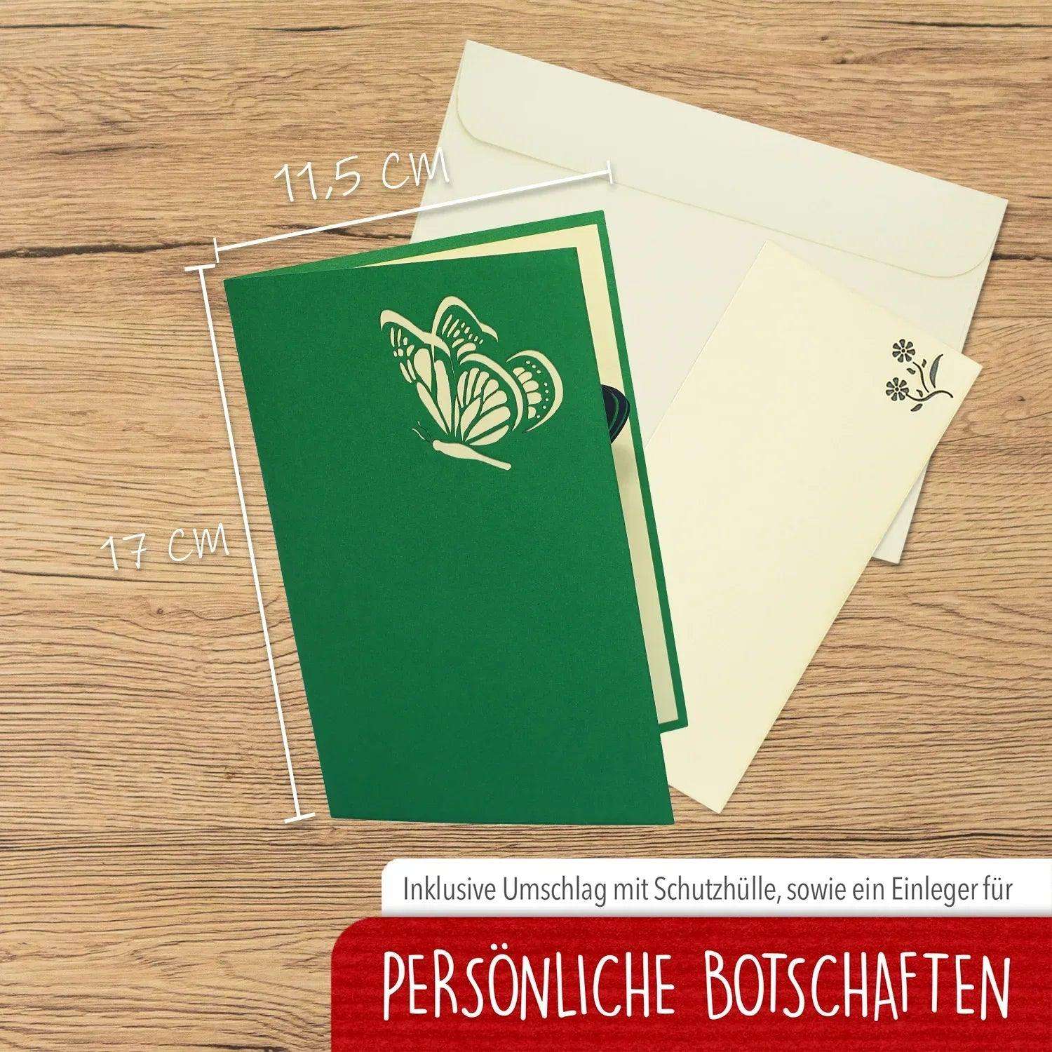 Pop Up Karte 3D Schmetterling Grün – Grußkarte Muttertag & Geburtstag LINPopUp 17657-N383