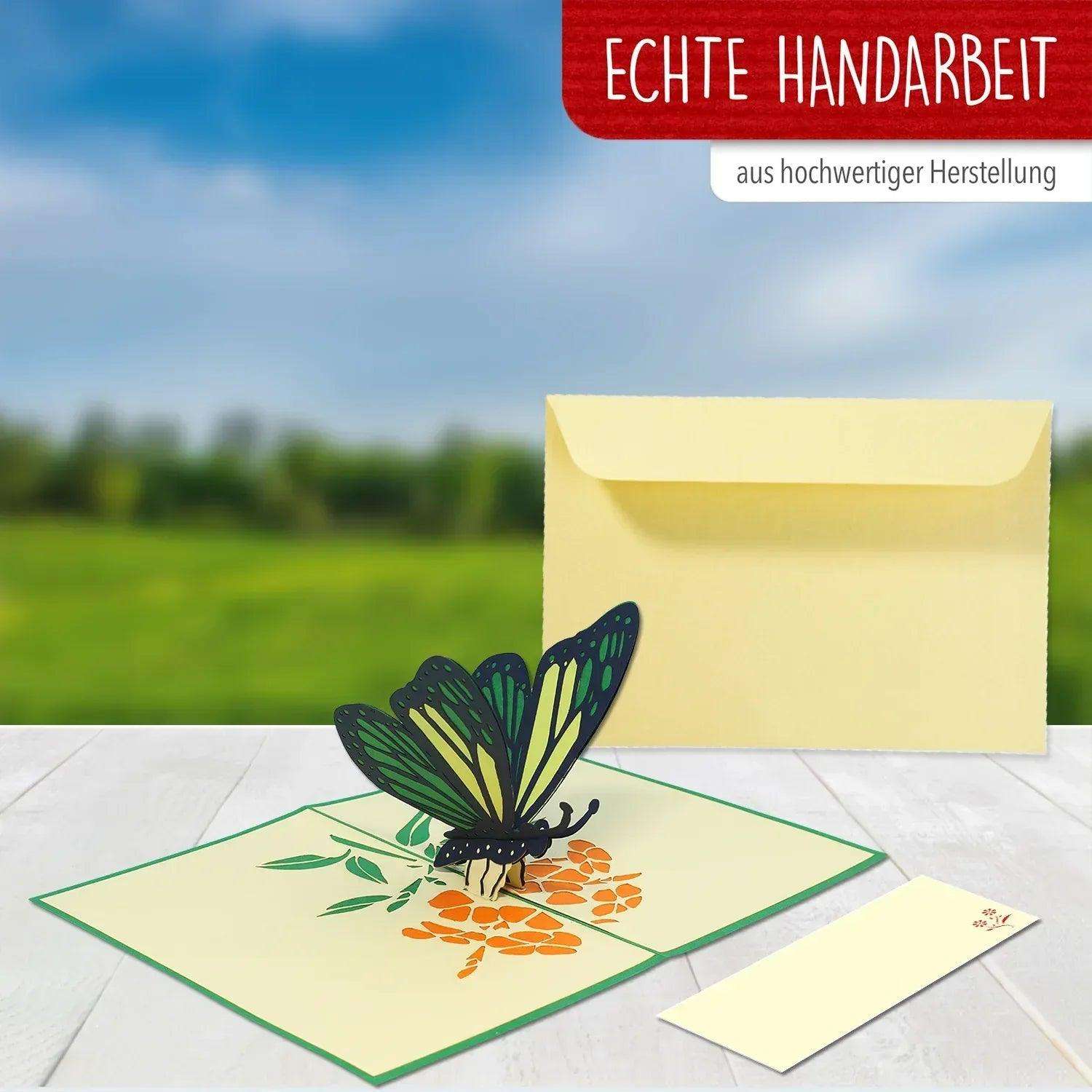 Pop Up Karte 3D Schmetterling Grün – Grußkarte Muttertag & Geburtstag LINPopUp 17657-N383