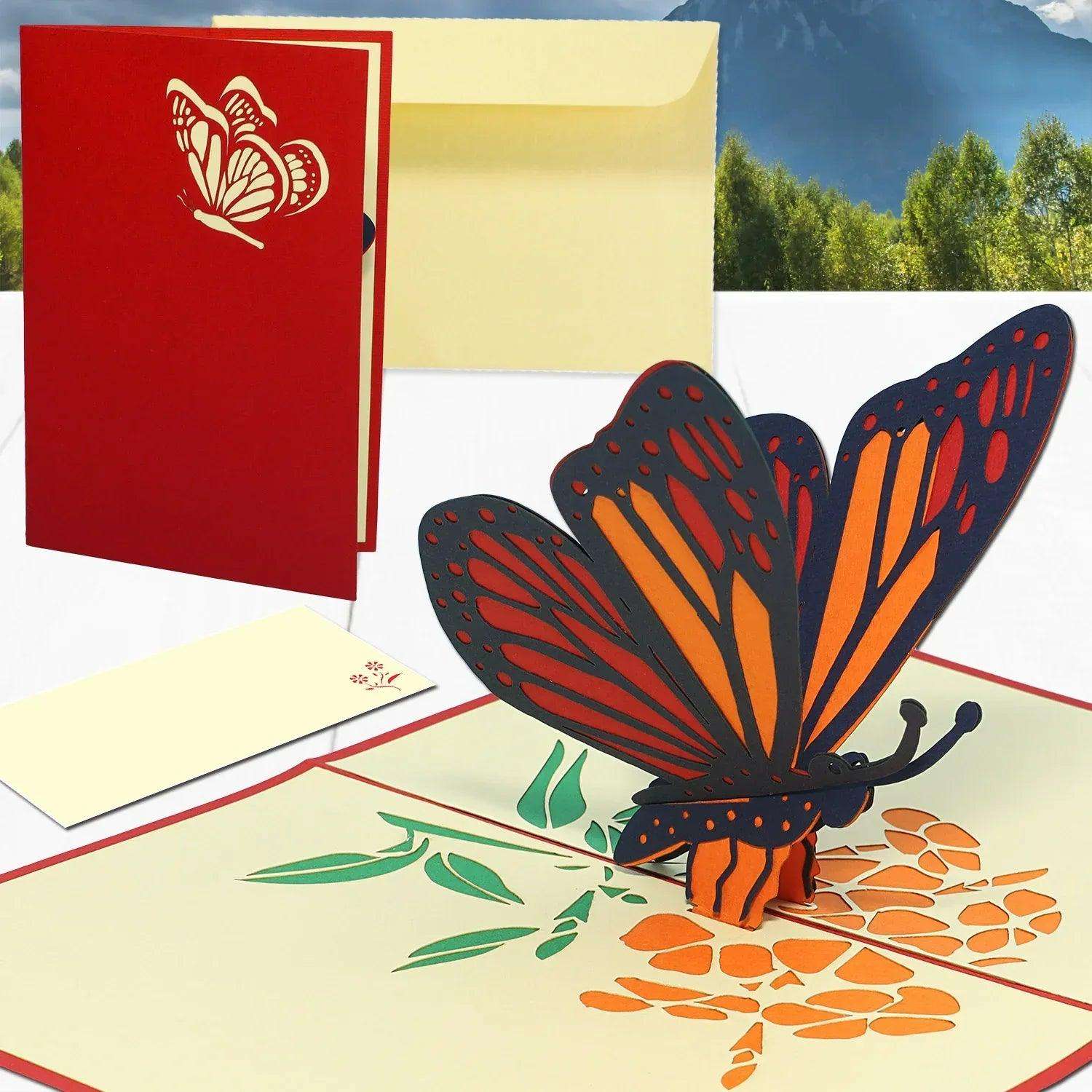 Pop Up Karte 3D Schmetterling Rot – Grußkarte Muttertag & Geburtstag - LINPopUp