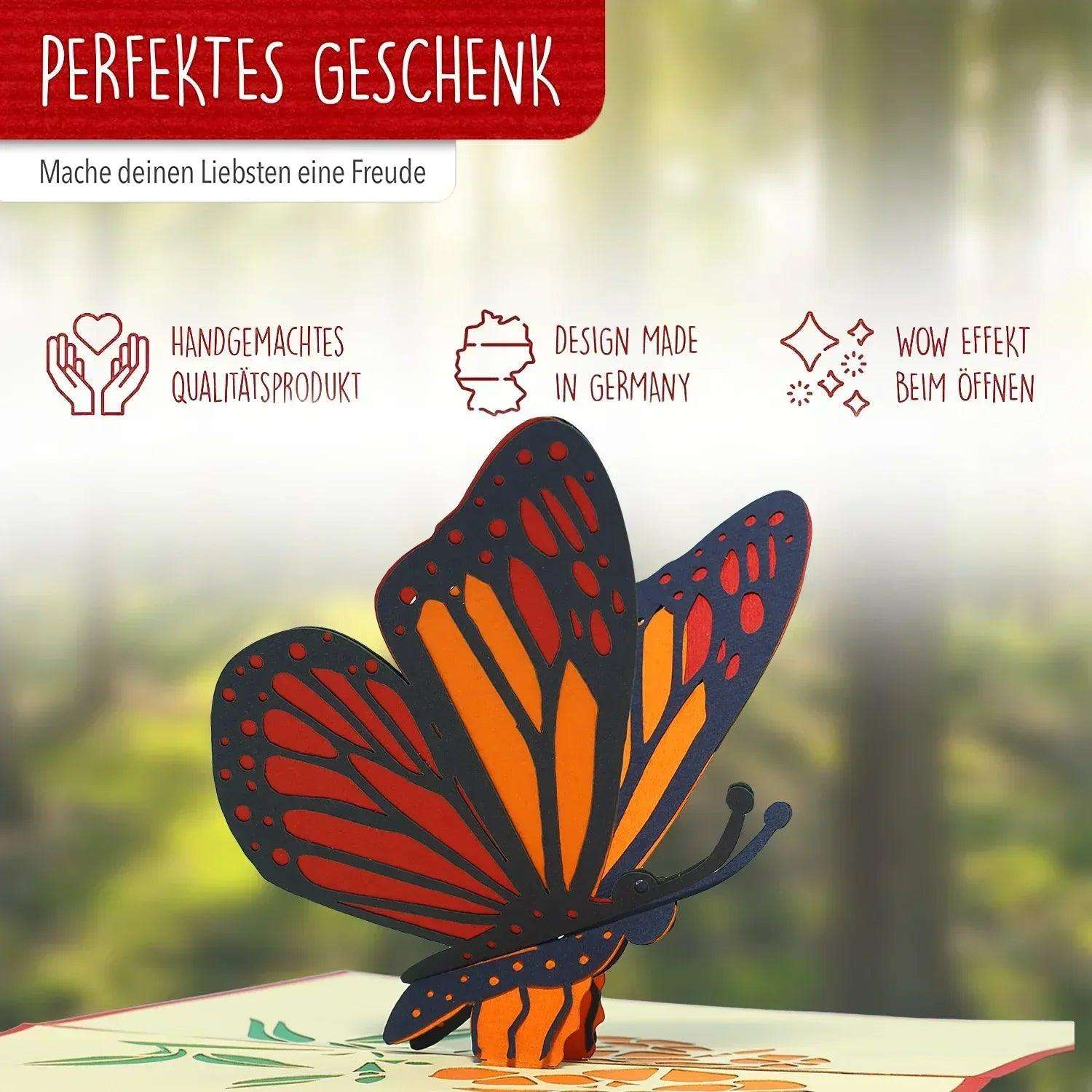 Pop Up Karte 3D Schmetterling Rot – Grußkarte Muttertag & Geburtstag - LINPopUp
