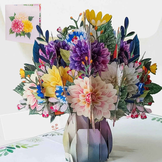 Pop Up Karte 3D Dahlien Blumenstrauß – Grußkarte Geburtstag & Muttertag LINPopUp 17875-N044