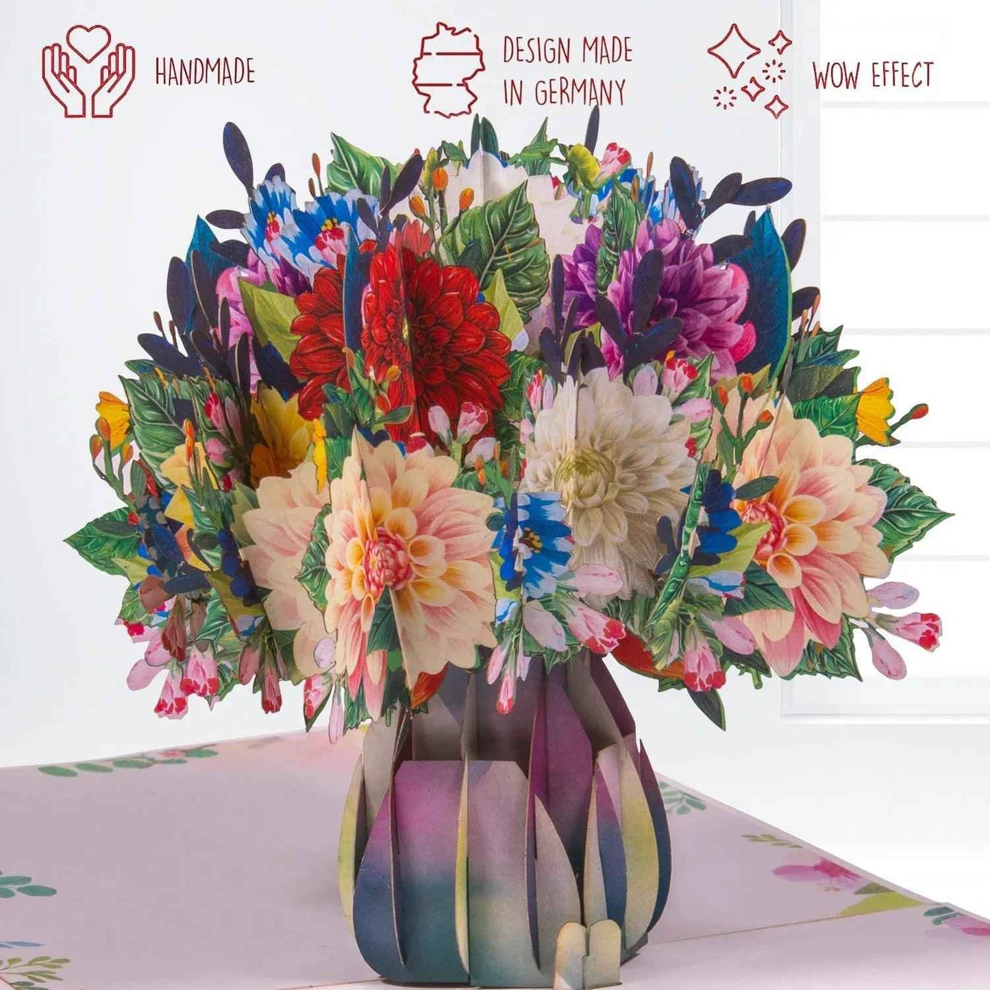 Pop Up Karte 3D Dahlien Blumenstrauß – Grußkarte Geburtstag & Muttertag