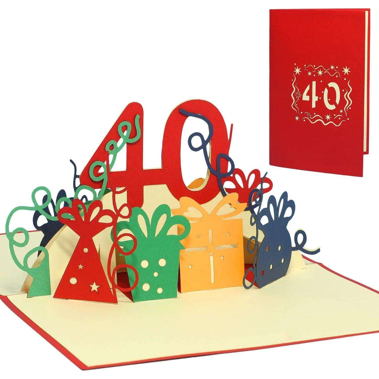 Pop-Up-Karte zum Geburtstag – Zahl 40, Geburtstagseinladung & Jubiläum, N18 - LINPopUp