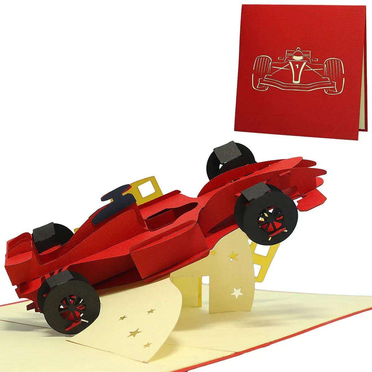 3D Pop-Up Karte Auto, Geschenkidee Rennwagen, Gutschein, N313 - LINPopUp