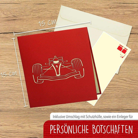 3D Pop-Up Karte Auto, Geschenkidee Rennwagen, Gutschein, N313 - LINPopUp
