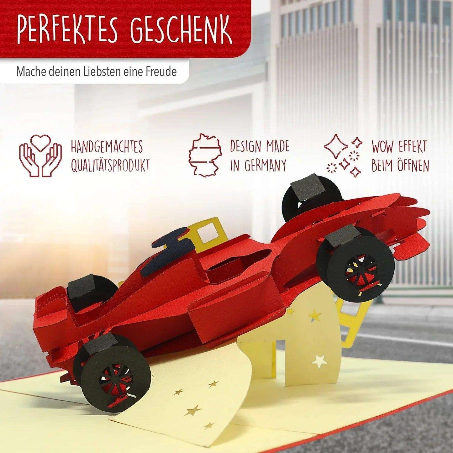3D Pop-Up Karte Auto, Geschenkidee Rennwagen, Gutschein, N313 - LINPopUp