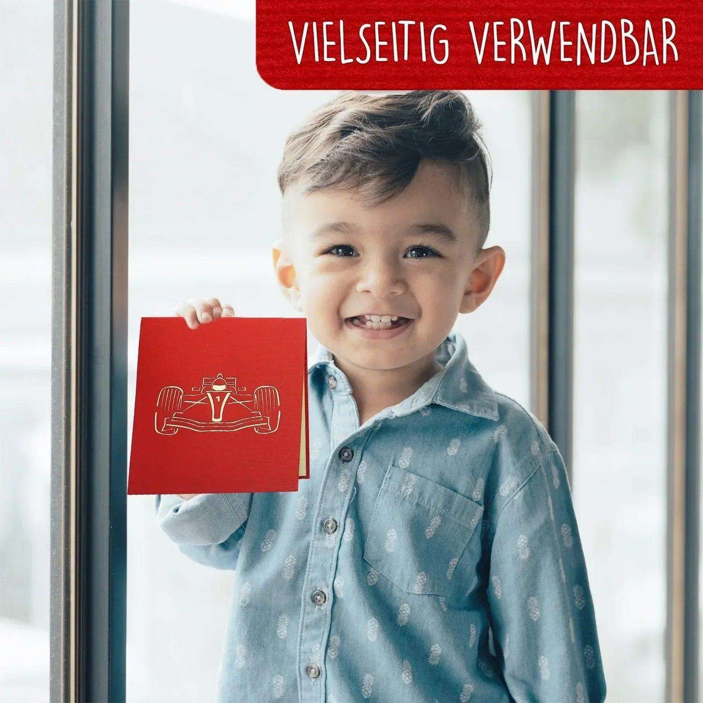 3D Pop-Up Karte Auto, Geschenkidee Rennwagen, Gutschein, N313 - LINPopUp