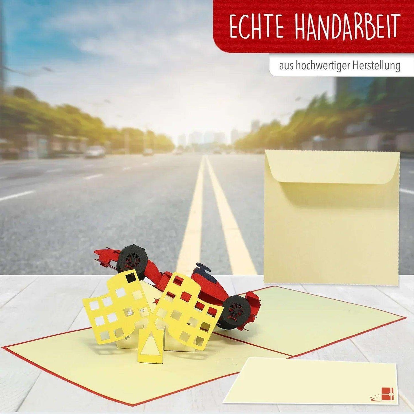 3D Pop-Up Karte Auto, Geschenkidee Rennwagen, Gutschein, N313 - LINPopUp