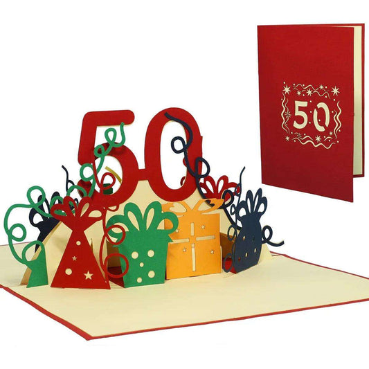 Pop-Up-Karte zum Geburtstag – Zahl 50, Geburtstagseinladung & Jubiläum, N20 - LINPopUp