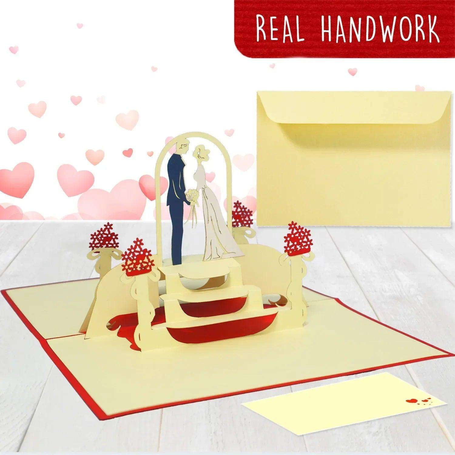 Hochzeitskarte Pop Up 3D - Glückwunschkarte zur Hochzeit, Brautpaar, Altar, N79 - LINPopUp