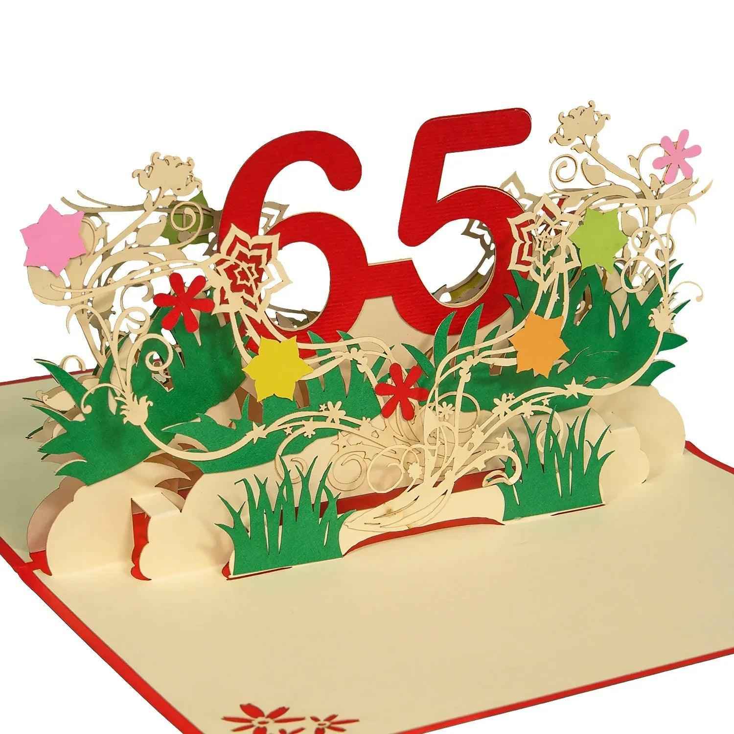 Pop-Up-Karte zum Geburtstag – Zahl 65, Geburtstagseinladung & Jubiläum, N324