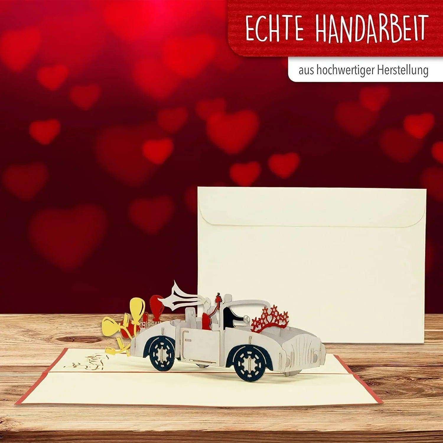 Hochzeitskarte Pop Up 3D - Hochzeitsauto, N256 - LINPopUp