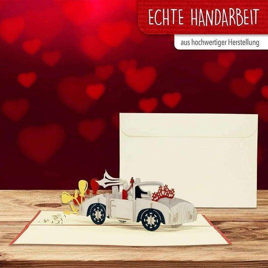 Hochzeitskarte Pop Up 3D - Hochzeitsauto, N256 - LINPopUp