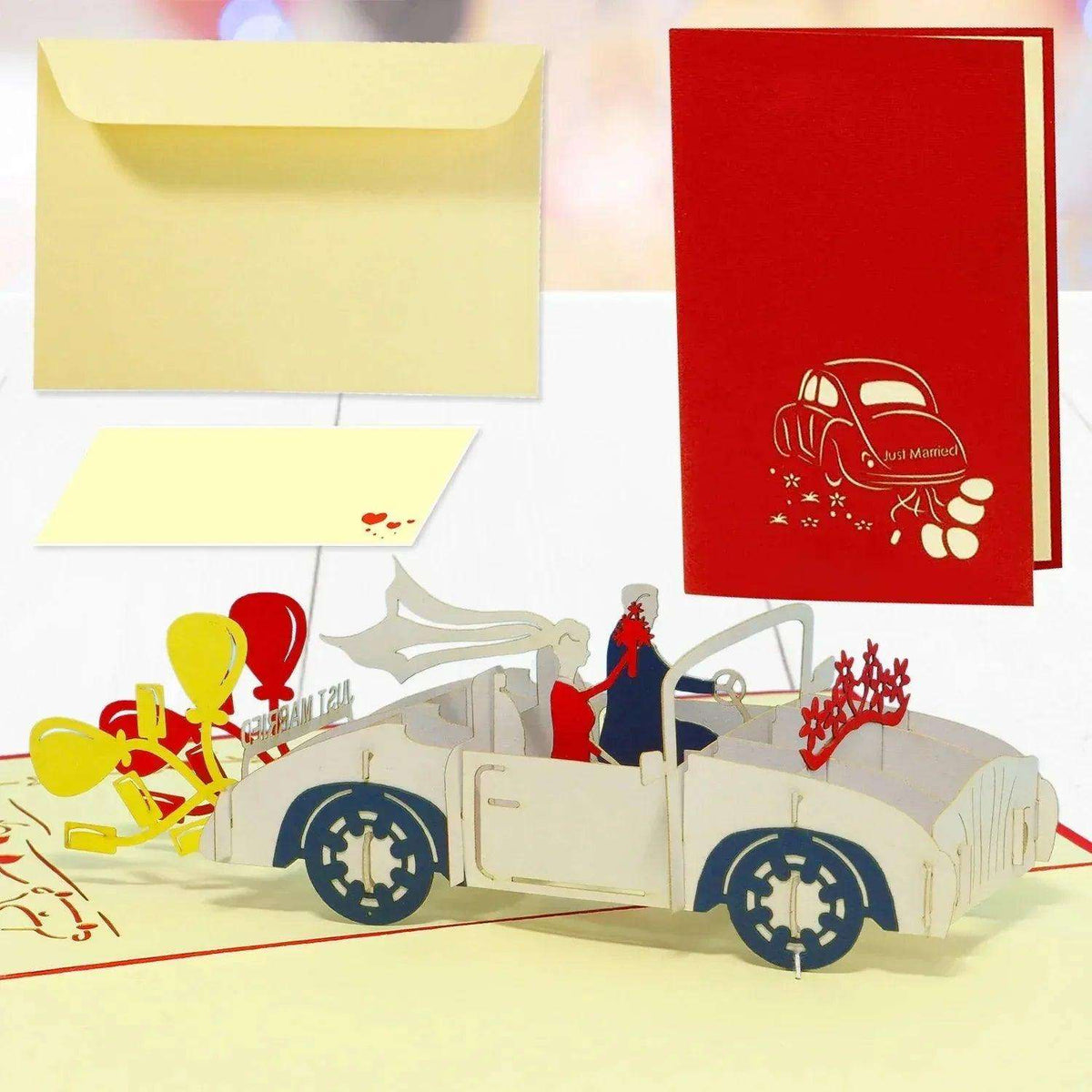 🎁 Hochzeitskarte Pop Up 3D - Hochzeitsauto, N256 (100% off) - LINPopUp