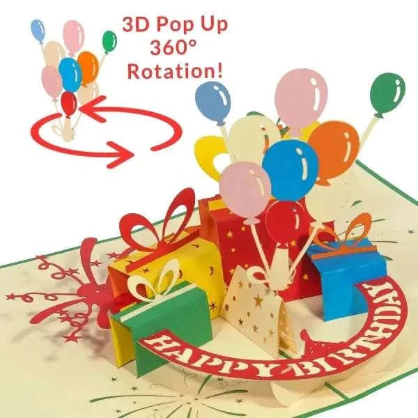 Pop Up Karte 3D Geburtstag Luftballons Drehend – Geburtstagskarte & Geldgeschenk LINPopUp 17838-N195