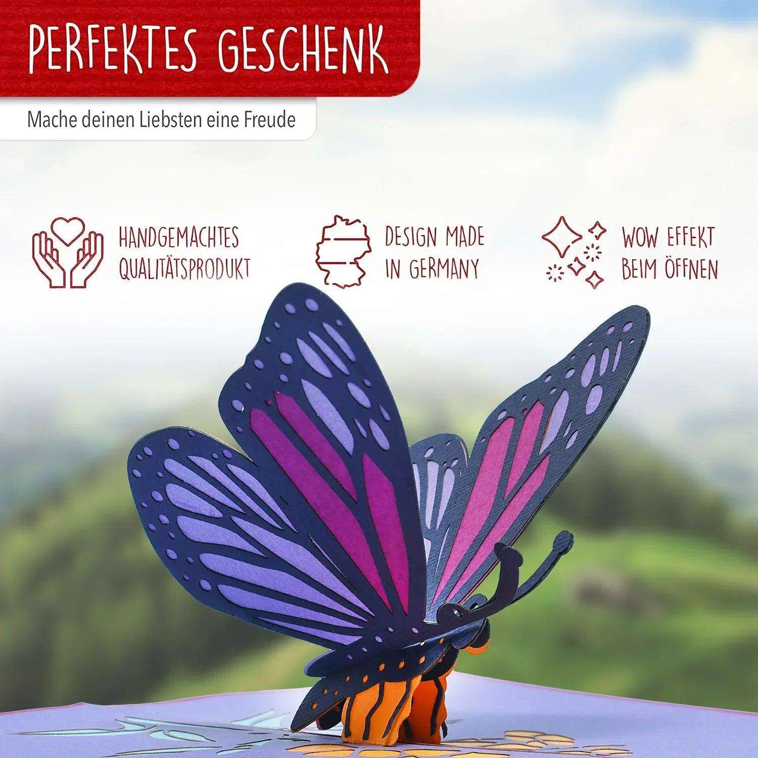Pop Up Karte 3D Schmetterling Lila – Grußkarte Geburtstag & Muttertag - LINPopUp