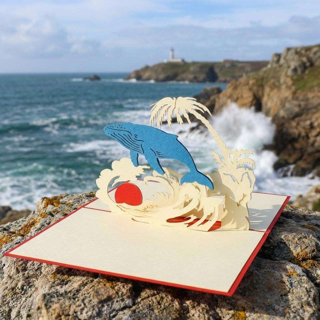 Pop-Up Karte 3D Reise Urlaub Gutschein – Buckelwal Grußkarte - Meer, Palmen & Sonne, LINPopUp - LINPopUp